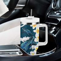 Dark Teal Polynesia Tumbler With Handle Polynesian Frangipani With Sea Turtles LT14 - Polynesian Pride