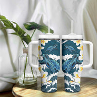 Dark Teal Polynesia Tumbler With Handle Polynesian Frangipani With Sea Turtles LT14 - Polynesian Pride