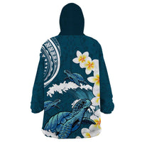 Dark Teal Polynesia Wearable Blanket Hoodie Polynesian Frangipani With Sea Turtles LT14 - Polynesian Pride