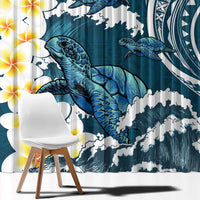 Dark Teal Polynesia Window Curtain Polynesian Frangipani With Sea Turtles LT14 - Polynesian Pride
