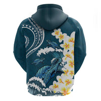 Dark Teal Polynesia Zip Hoodie Polynesian Frangipani With Sea Turtles