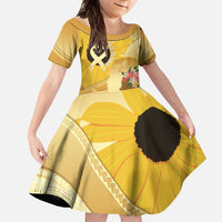 Polynesia Childhood Cancer Awareness Family Matching Tank Maxi Dress and Hawaiian Shirt Be Bold Go Gold Polynesian Art LT14 Daughter's Dress Gold - Polynesian Pride