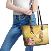 Polynesia Childhood Cancer Awareness Leather Tote Bag Be Bold Go Gold Polynesian Art LT14 - Polynesian Pride