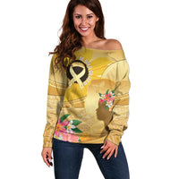 Polynesia Childhood Cancer Awareness Off Shoulder Sweater Be Bold Go Gold Polynesian Art LT14 Women Gold - Polynesian Pride