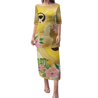 Polynesia Childhood Cancer Awareness Puletasi Be Bold Go Gold Polynesian Art LT14 Long Dress Gold - Polynesian Pride