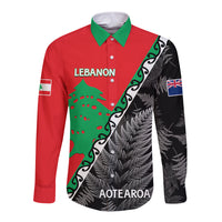 New Zealand And Lebanon Long Sleeve Button Shirt Silver Fern Maori With Cedar Tree Together LT14 Unisex Red - Polynesian Pride
