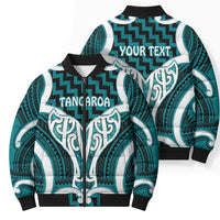 Aotearoa Atua Tangaroa Personalised Bomber Puffer Jacket God Of The Sea Maori Whale Tail Cyan