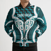 Aotearoa Atua Tangaroa Personalised Bomber Puffer Jacket God Of The Sea Maori Whale Tail Cyan
