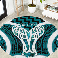 Aotearoa Atua Tangaroa Personalised Round Carpet God Of The Sea Maori Whale Tail Cyan