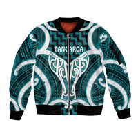 Aotearoa Atua Tangaroa Personalised Sleeve Zip Bomber Jacket God Of The Sea Maori Whale Tail Cyan