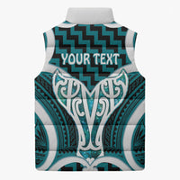 Aotearoa Atua Tangaroa Personalised Sleeveless Puffer Jacket God Of The Sea Maori Whale Tail Cyan