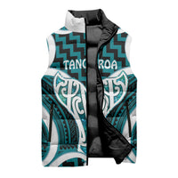 Aotearoa Atua Tangaroa Personalised Sleeveless Puffer Jacket God Of The Sea Maori Whale Tail Cyan