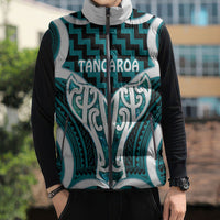 Aotearoa Atua Tangaroa Personalised Sleeveless Puffer Jacket God Of The Sea Maori Whale Tail Cyan