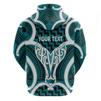 Aotearoa Atua Tangaroa Personalised Zip Hoodie God Of The Sea Maori Whale Tail Cyan