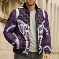 Aotearoa Atua Tangaroa Personalised Bomber Puffer Jacket God Of The Sea Maori Whale Tail Purple