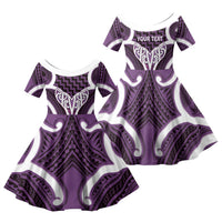 Aotearoa Atua Tangaroa Personalised Family Matching Off The Shoulder Long Sleeve Dress and Hawaiian Shirt God Of The Sea Maori Whale Tail Purple