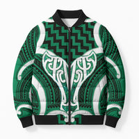 Aotearoa Atua Tangaroa Personalised Bomber Puffer Jacket God Of The Sea Maori Whale Tail Green