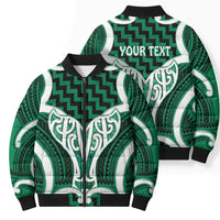 Aotearoa Atua Tangaroa Personalised Bomber Puffer Jacket God Of The Sea Maori Whale Tail Green