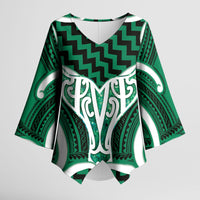 Aotearoa Atua Tangaroa Personalised Kimono Sleeve Blouse God Of The Sea Maori Whale Tail Green