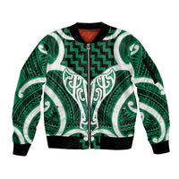 Aotearoa Atua Tangaroa Personalised Sleeve Zip Bomber Jacket God Of The Sea Maori Whale Tail Green