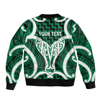 Aotearoa Atua Tangaroa Personalised Sleeve Zip Bomber Jacket God Of The Sea Maori Whale Tail Green