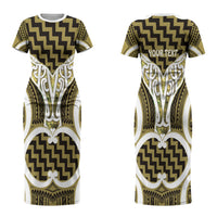 Aotearoa Atua Tangaroa Personalised Couples Matching Short Sleeve Bodycon Dress and Hawaiian Shirt God Of The Sea Maori Whale Tail Yellow