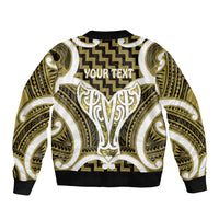 Aotearoa Atua Tangaroa Personalised Sleeve Zip Bomber Jacket God Of The Sea Maori Whale Tail Yellow