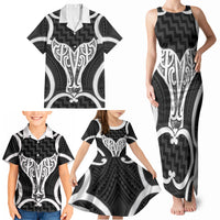 Aotearoa Atua Tangaroa Personalised Family Matching Tank Maxi Dress and Hawaiian Shirt God Of The Sea Maori Whale Tail Black