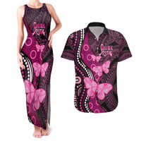 Think Pink Breast Cancer Awareness Couples Matching Tank Maxi Dress and Hawaiian Shirt Butterfly Aboriginal Mix Polynesian Pattern LT14 Pink - Polynesian Pride