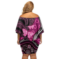Think Pink Breast Cancer Awareness Family Matching Off Shoulder Short Dress and Hawaiian Shirt Butterfly Aboriginal Mix Polynesian Pattern LT14 - Polynesian Pride