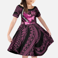 Think Pink Breast Cancer Awareness Family Matching Summer Maxi Dress and Hawaiian Shirt Butterfly Aboriginal Mix Polynesian Pattern LT14 Daughter's Dress Pink - Polynesian Pride
