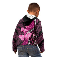 Think Pink Breast Cancer Awareness Kid Hoodie Butterfly Aboriginal Mix Polynesian Pattern