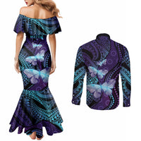 You Matter Suicide Prevention Awareness Couples Matching Mermaid Dress and Long Sleeve Button Shirt Butterfly Aboriginal Mix Polynesian Pattern LT14 - Polynesian Pride