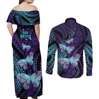 You Matter Suicide Prevention Awareness Couples Matching Off Shoulder Maxi Dress and Long Sleeve Button Shirt Butterfly Aboriginal Mix Polynesian Pattern LT14 - Polynesian Pride
