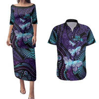 You Matter Suicide Prevention Awareness Couples Matching Puletasi and Hawaiian Shirt Butterfly Aboriginal Mix Polynesian Pattern LT14 Purple - Polynesian Pride
