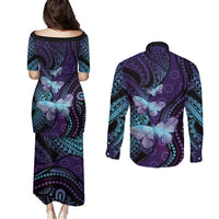 You Matter Suicide Prevention Awareness Couples Matching Puletasi and Long Sleeve Button Shirt Butterfly Aboriginal Mix Polynesian Pattern LT14 - Polynesian Pride