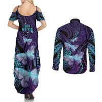You Matter Suicide Prevention Awareness Couples Matching Summer Maxi Dress and Long Sleeve Button Shirt Butterfly Aboriginal Mix Polynesian Pattern LT14 - Polynesian Pride