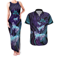 You Matter Suicide Prevention Awareness Couples Matching Tank Maxi Dress and Hawaiian Shirt Butterfly Aboriginal Mix Polynesian Pattern LT14 Purple - Polynesian Pride