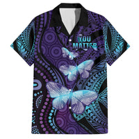 You Matter Suicide Prevention Awareness Family Matching Off Shoulder Short Dress and Hawaiian Shirt Butterfly Aboriginal Mix Polynesian Pattern LT14 Dad's Shirt - Short Sleeve Purple - Polynesian Pride