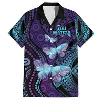 You Matter Suicide Prevention Awareness Family Matching Puletasi and Hawaiian Shirt Butterfly Aboriginal Mix Polynesian Pattern LT14 Dad's Shirt - Short Sleeve Purple - Polynesian Pride