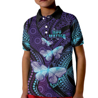 You Matter Suicide Prevention Awareness Kid Polo Shirt Butterfly Aboriginal Mix Polynesian Pattern