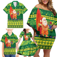 Cook Islands Christmas Family Matching Off Shoulder Short Dress and Hawaiian Shirt Surfing Santa Mere Kiritimiti - Polynesian Pride
