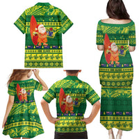Cook Islands Christmas Family Matching Puletasi and Hawaiian Shirt Surfing Santa Mere Kiritimiti - Polynesian Pride