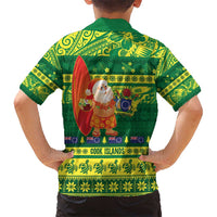 Cook Islands Christmas Kid Hawaiian Shirt Surfing Santa Mere Kiritimiti - Polynesian Pride