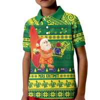 Cook Islands Christmas Kid Polo Shirt Surfing Santa Mere Kiritimiti - Polynesian Pride