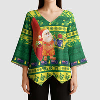 Cook Islands Christmas Kimono Sleeve Blouse Surfing Santa Mere Kiritimiti - Polynesian Pride