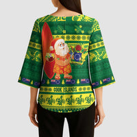 Cook Islands Christmas Kimono Sleeve Blouse Surfing Santa Mere Kiritimiti - Polynesian Pride