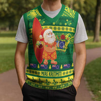 Cook Islands Christmas Knitted V-Neck Vest Surfing Santa Mere Kiritimiti - Polynesian Pride