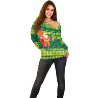 Cook Islands Christmas Off Shoulder Sweater Surfing Santa Mere Kiritimiti - Polynesian Pride