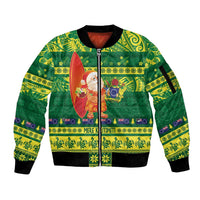 Cook Islands Christmas Sleeve Zip Bomber Jacket Surfing Santa Mere Kiritimiti - Polynesian Pride